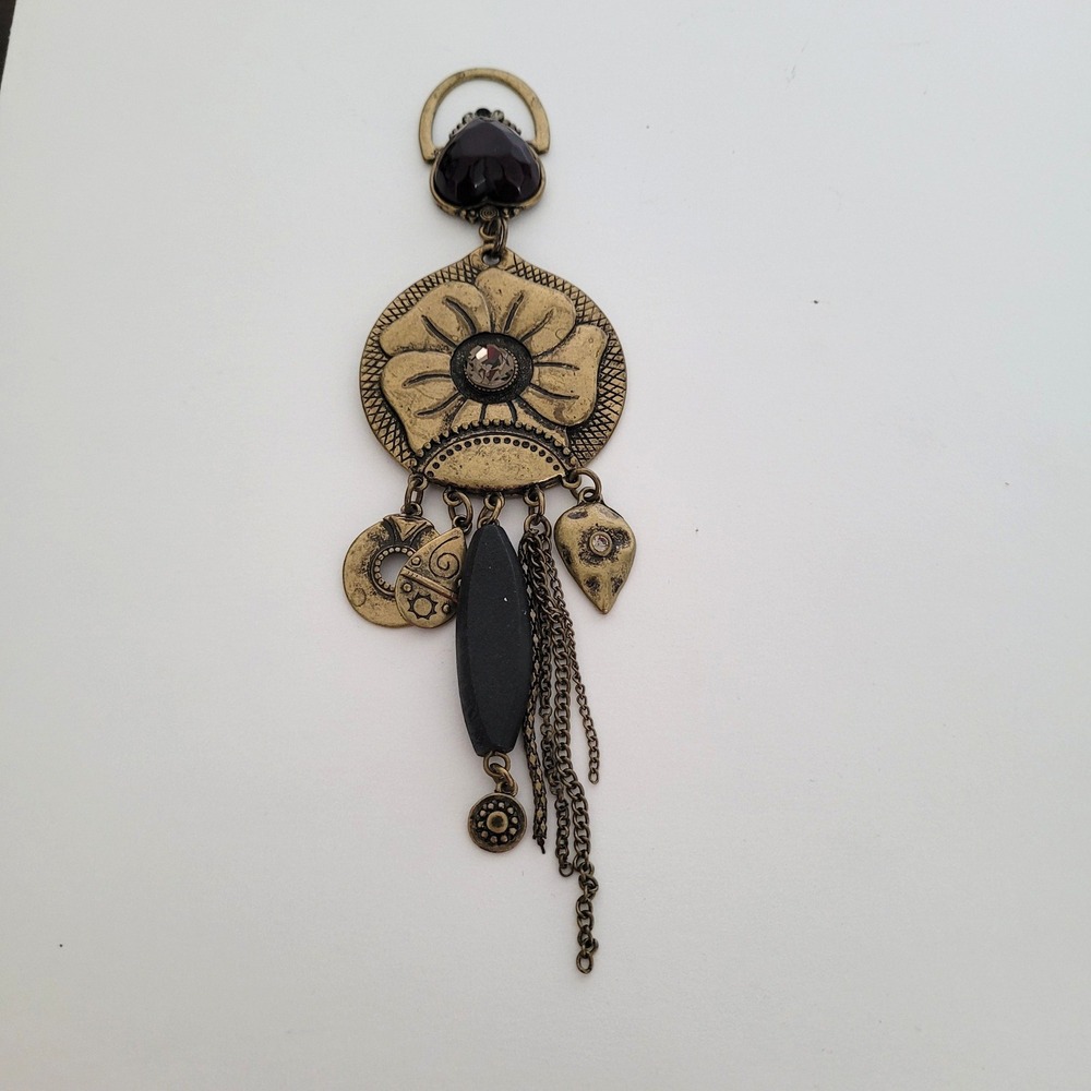 Vintage Bronze Boho Flower Pendant Heart Stone Charms Tassel Statement Jewelry